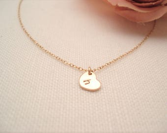 Gold filled or Sterling Silver Initial Necklace...Hand stamped personalized heart disc, simple everyday, layering, wedding, bridesmaid gift