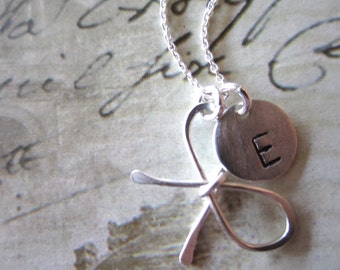 Sterling Silver Initial Necklace, Bow Knot Charm, Personalized Jewelry