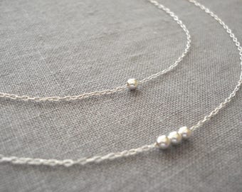 Personalized Sterling Silver Nugget Necklace, Beaded Everyday Necklace