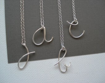 Personalized Initial Necklace...Sterling silver, Gold fill or Rose gold fill, Wire wrapped handmade cursive initial, Bridesmaid gift