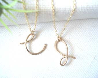 Personalized Initial Necklace, Hand Twisted Wire Letter Charm, Gold Fill or Sterling Silver, Custom Uppercase Alphabet, Gift for Her