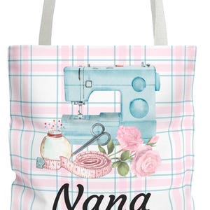 Personalisierte Vintage Sewing Cottage Chic Blumenmonogramm Einkaufstasche, Nähtasche, personalisierte Handwerk Tasche, Einkaufstasche, Geschenk für sie