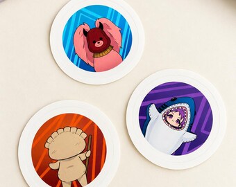 Kawaii Dorohedoro Sticker Set - Cute Round Ebisu, Gyoza Fairy Kikurage stickers - Anime Gift