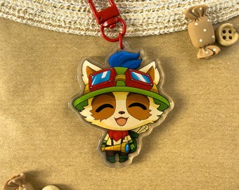 Teemo Keychain - Yordle Lol Acrylic Keychain - Cute Acrylic Captain Teemo Keychain - Perfect Gift for Top Gamers