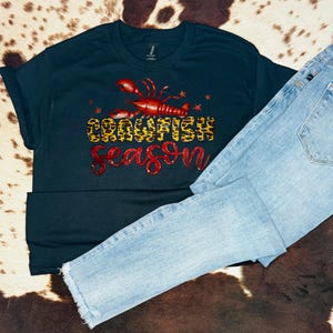 Crawfish Season T-Shirt: Leopard Print Bow, Louisiana Crawfish Boil