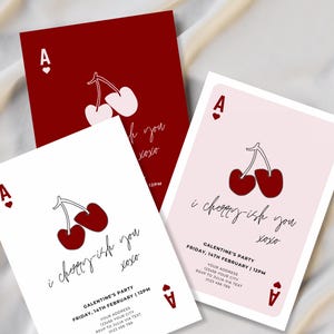 I Cherry-ish You Invite Card, Retro Red Pink Cherry Card Game | Editable Canva Template | Cherrycore Bday Birthday Ace of Hearts Girls Night