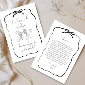 Coquette whimsical bridesmaid proposal digital card template gift idea, be my bridesmaid, I can't say I do without you, hand drawn, editable