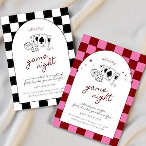 Retro Game Night Invitation Flyer | Ace of Hearts Card Game Dice Digital Editable Template | Girls’ Night, Family Fun, Casino Theme Party
