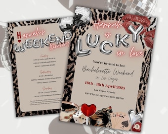 Las Vegas Bachelorette Invitation: Lucky in Love Casino Theme, Cherry Leopard (Digital Download, 5x7)
