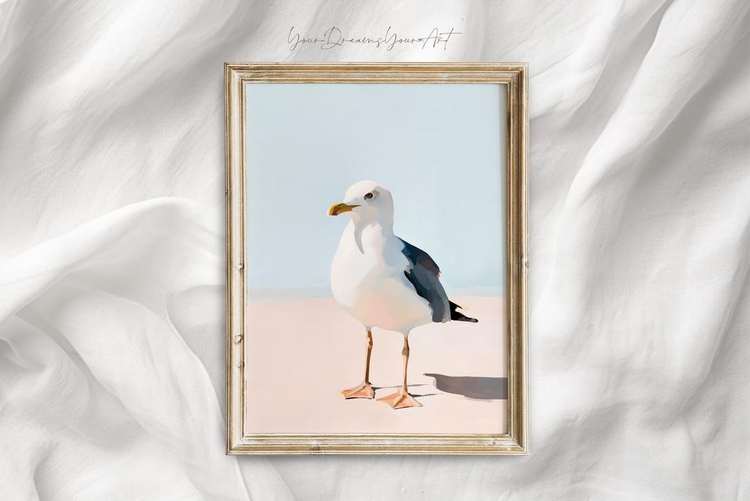 Seagull on the Beach Printable Art - Minimal Coastal Wall Decor, Soft ...