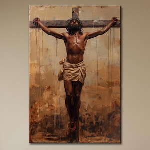Black Jesus on cross wall art Christ Print Canvas Religious Christian Art Biblical Wall Decor Spiritual Faith Artwork Passion of Christ art