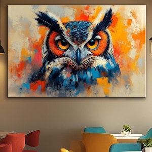 Colorful Owl Canvas Wall Art Vibrant Owl Print Abstract Owl Face Print Modern Wildlife Animal Decor Bright Bird Artwork for Home