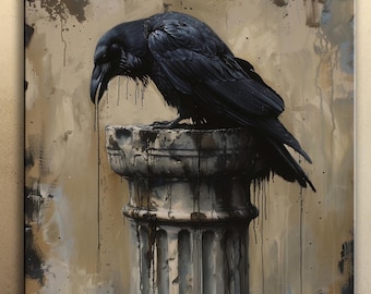 Gothic Raven Canvas Wall Art: Dark Crow Bird Print