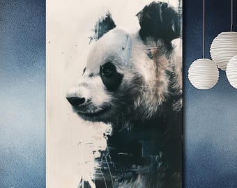 Modern Panda Canvas Print: Black and White Animal Portrait