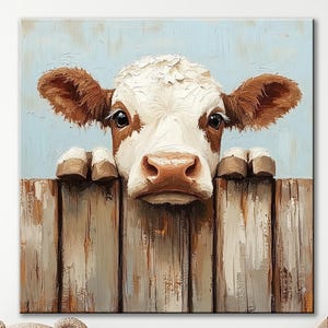 Cute Cow Wall Art Farm Animal Style Print Rustic Country Kitchen Decor Baby Calf Canvas Print Farmhouse Nursery Wall Art