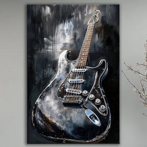 Black Guitar Canvas Print Rock Music Wall Art Abstract Electric Guitar Print Musician Decor Modern Rock Art Grunge Guitar Artwork