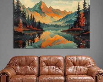 Nature Mountain Lake Sunset - Canvas Wall Art Print - Etsy