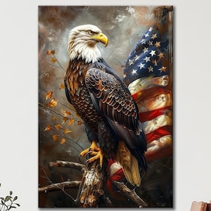 Patriotic Bald Eagle Artwork American Flag Wall art American Bald Eagle Canvas Patriotic wall art Large canvas art