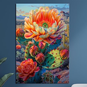 Vibrant Cactus Flower Wall Art Desert Bloom Print Canvas Southwestern Botanical Print Canvas Succulent Floral Decor Colorful Nature Artwork