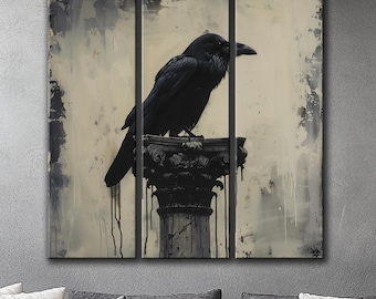 Gothic Raven Canvas Art: Moody Black Bird Print