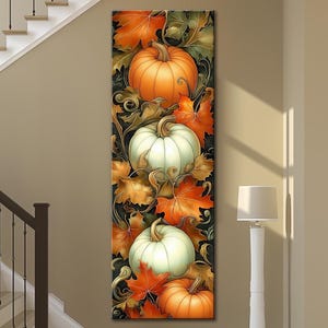 Autumn Pumpkin Canvas Wall Art Rustic Fall Harvest Decor with Orange and White Pumpkins Farmhouse Kitchen and Dining Room Seasonal Artwork