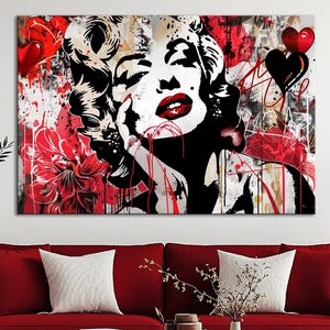 Famous Blonde Canvas Wall Art Woman Pop Art Canvas Bold Graffiti Inspired Wall Decor Red Black Modern Art Print Famous Woman Wall Art