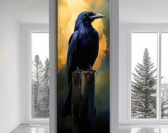 Raven Wall Art Dark Crow Bird Print Gothic Raven Canvas Mysterious Black Bird Print canvas Moody Nature Decor for Home