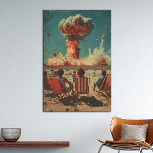 Atomic Era canvas print Vintage 50's Nuclear Explosion art print Explosion wall art Mushroom Cloud print Nuclear Devastation Print Retro Art