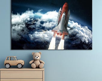Rocket Launch Canvas Art: NASA Space Shuttle Print, Modern Outer Space Decor