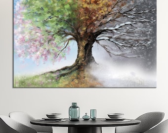 Four Seasons Tree Wall Art Nature Seasonal Artwork Colorful Decor 4 Season Canvas Print