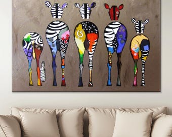 Colorful Zebra Canvas Wall Art: Modern Animal Print Canvas