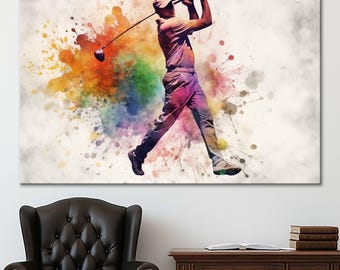 Abstract Watercolor Golf Swing Print: Modern Sports Canvas Wall Art