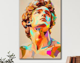 David Statue Pop Art Canvas Print: Michelangelo Portrait, Modern Wall Decor