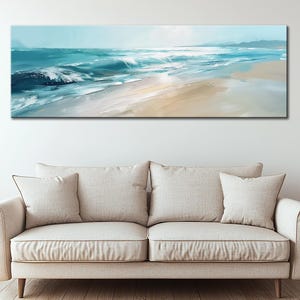Coastal Beach Wall art Ocean Waves Panorama Seascape Canvas Wall Art Minimalist Blue Sea Print Modern Coastal Decor Seaside Landscape Art