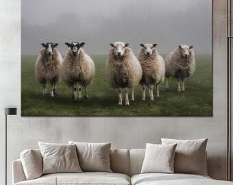 Sheep Canvas Print: Misty Pasture Farmhouse Wall Art