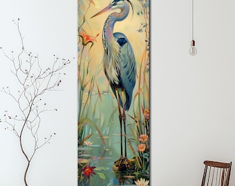Elegant Blue Heron Print Canvas Crane Wall Art Tall Bird Wall Art Wildlife Canvas Heron Wall Art Nature Inspired Wall Art Long Narrow Canvas