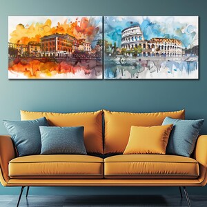 Rome and Padova Wall Art Beautiful Italian town Print Canvas Rome Italy Watercolor Skyline Colosseum Wall Art Old town Wall Art Italian Art
