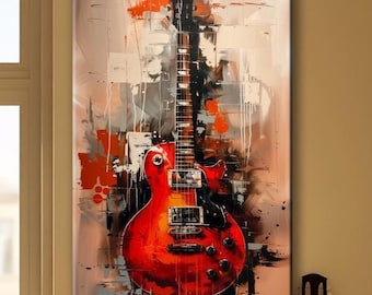 Red Electric Guitar Canvas Art: Modern Music Lover Gift