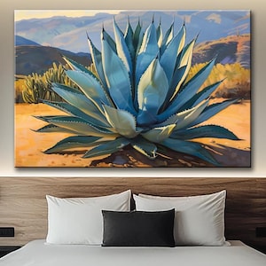 Desert Agave canvas Southwestern Landscape print Nature Wall Art Cactus Mountain Scenery artwork Blue agave art canvas Large wall art