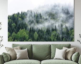 Foggy Forest Canvas Print: Evergreen Pine Tree Landscape Wall Art