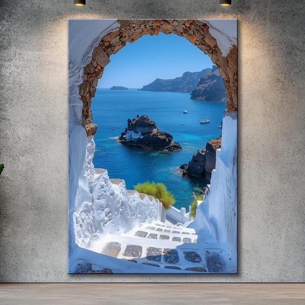 Santorini Greece Canvas Art: Coastal Seascape, Beach House Decor