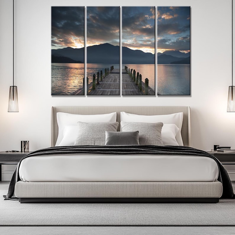 Lakeside Dock Sunset Canvas Print: Mountain Lake Landscape Wall Art - Etsy
