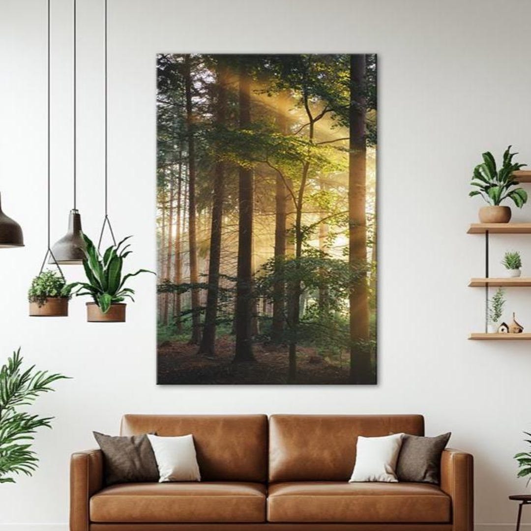 Sunlight Through Forest Trees Wall Art Serene Woodland Landscape Canvas ...