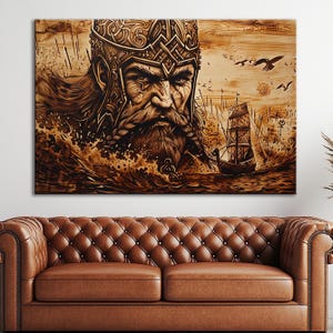 Viking Legend Canvas Wall Art Nordic Warrior Ship print Rustic Mythology Wall Decor Viking Print Canvas Nordic Warrior Wall Art Large art