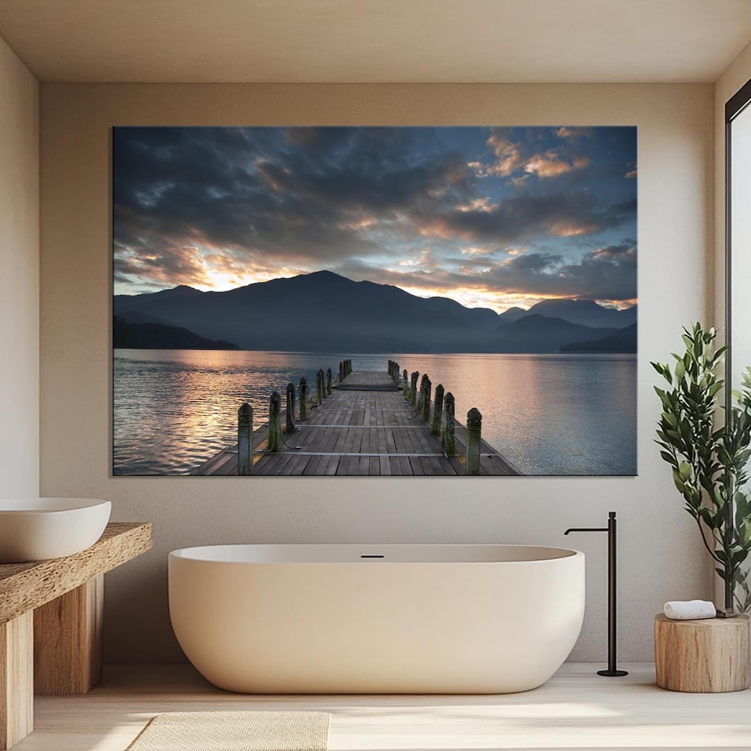 Lakeside Dock Sunset Canvas Print: Mountain Lake Landscape Wall Art - Etsy