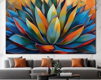 Colorful Agave Canvas Print: Abstract Succulent, Desert Botanical Art