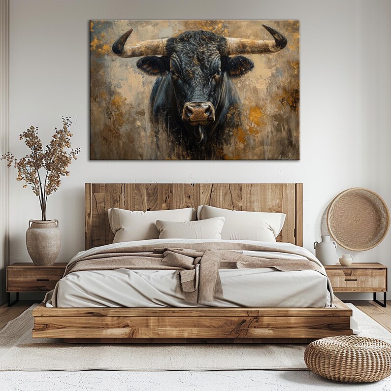 Rustic Bull Bull Canvas Print: Rustic Farmhouse Decor, Texas Art - Etsy