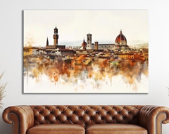 Florence Skyline Watercolor Print Italian town Wall Art Duomo Cathedral Print canvas Tuscany Travel Decor Europe Print canvas