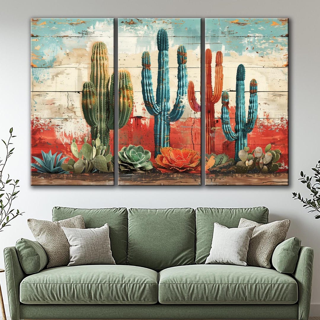 Saguaro Cactus Canvas Print: Colorful Southwest Boho Wall Art - Etsy
