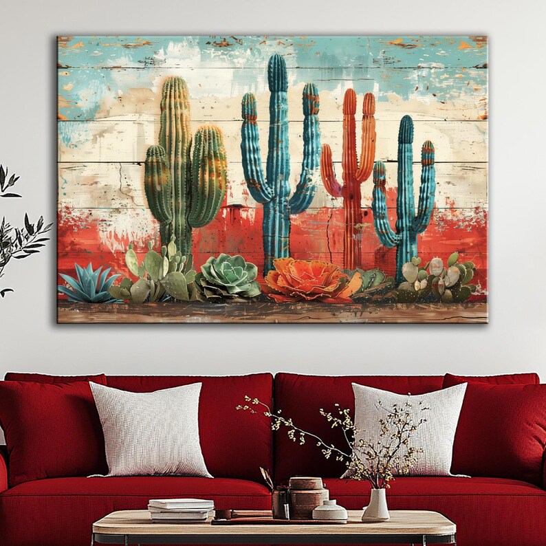 Saguaro Cactus Canvas Print: Colorful Southwest Boho Wall Art - Etsy